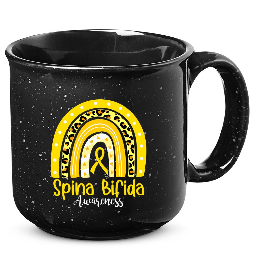 Spina Bifida Awareness Yellow Ribbon Leopard Rainbow 15oz Campfire Ceramic Mug