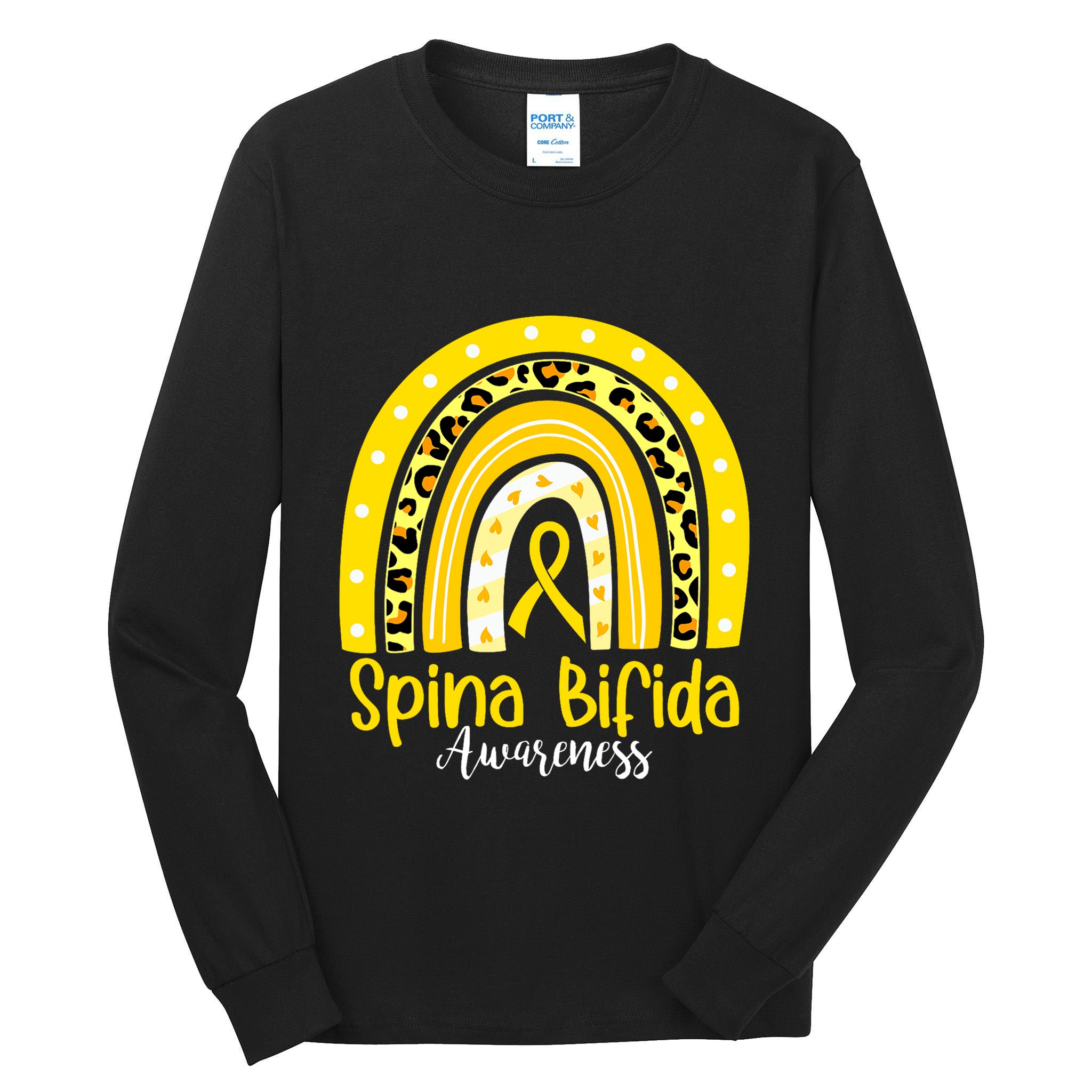 Spina Bifida Awareness Yellow Ribbon Leopard Rainbow Tall Long Sleeve T-Shirt