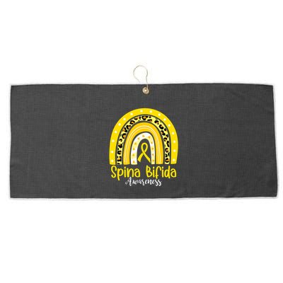 Spina Bifida Awareness Yellow Ribbon Leopard Rainbow Large Microfiber Waffle Golf Towel