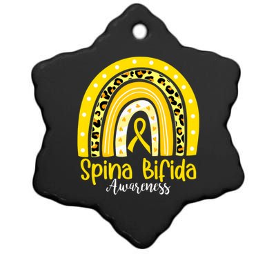 Spina Bifida Awareness Yellow Ribbon Leopard Rainbow Ceramic Star Ornament