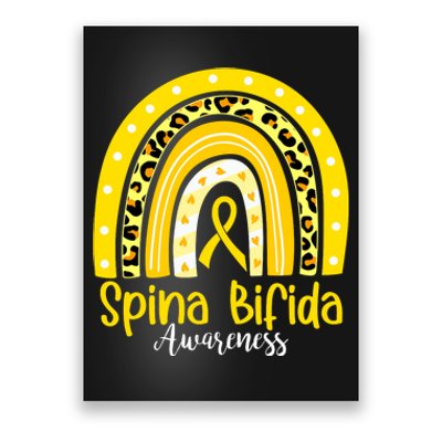 Spina Bifida Awareness Yellow Ribbon Leopard Rainbow Poster