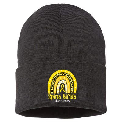 Spina Bifida Awareness Yellow Ribbon Leopard Rainbow Sustainable Knit Beanie