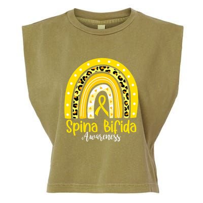 Spina Bifida Awareness Yellow Ribbon Leopard Rainbow Garment-Dyed Women's Muscle Tee