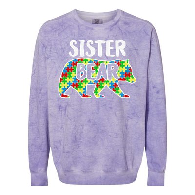 Sister Bear Autism Awareness Month Family Support Colorblast Crewneck Sweatshirt