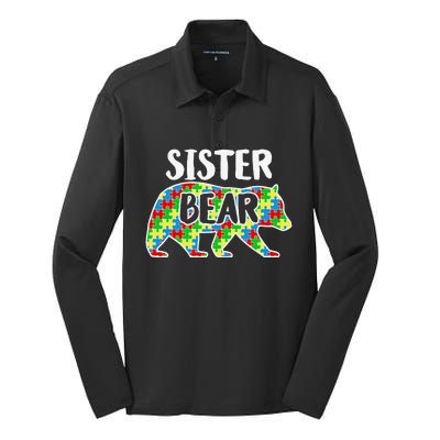 Sister Bear Autism Awareness Month Family Support Silk Touch Performance Long Sleeve Polo