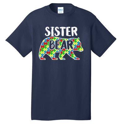 Sister Bear Autism Awareness Month Family Support Tall T-Shirt