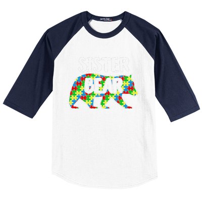 Sister Bear Autism Awareness Month Family Support Baseball Sleeve Shirt