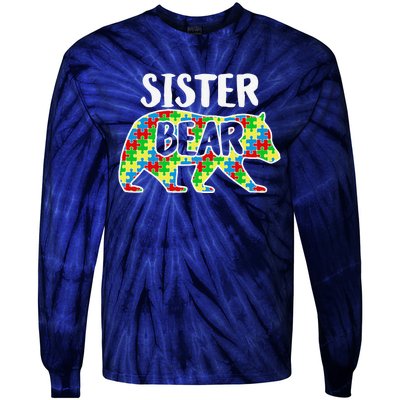 Sister Bear Autism Awareness Month Family Support Tie-Dye Long Sleeve Shirt