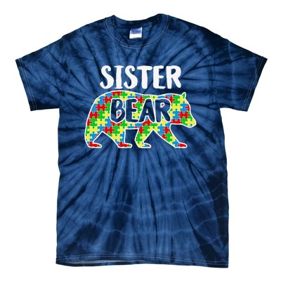 Sister Bear Autism Awareness Month Family Support Tie-Dye T-Shirt