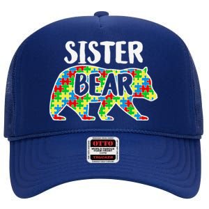 Sister Bear Autism Awareness Month Family Support High Crown Mesh Back Trucker Hat