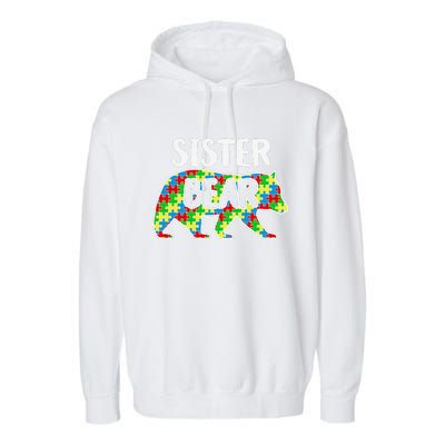 Sister Bear Autism Awareness Month Family Support Garment-Dyed Fleece Hoodie