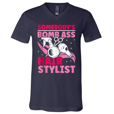 Somebody's Bomb Ass Hairstylist Hairdresser V-Neck T-Shirt