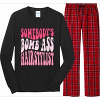 Somebody's Bomb Ass Hairstylist Groovy Hair Stylist Long Sleeve Pajama Set