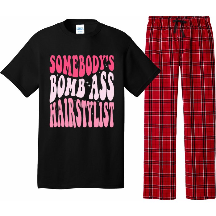 Somebody's Bomb Ass Hairstylist Groovy Hair Stylist Pajama Set