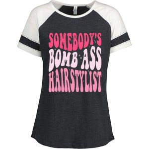 Somebody's Bomb Ass Hairstylist Groovy Hair Stylist Enza Ladies Jersey Colorblock Tee