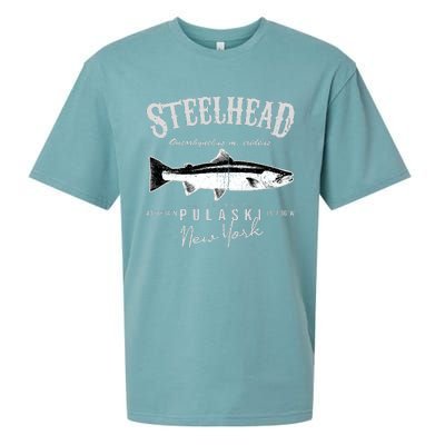 Steelhead Bass At Pulaski New York Sueded Cloud Jersey T-Shirt