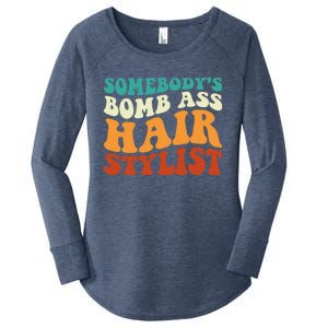 Somebody's Bomb Ass Hair Stylist Funny Retro Groovy Gift Women's Perfect Tri Tunic Long Sleeve Shirt