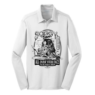 Soggy Beaver Bbq Funny Silk Touch Performance Long Sleeve Polo