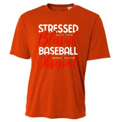 Stressed Blessed Baseball Obsessed Gift Cooling Performance Crew T-Shirt