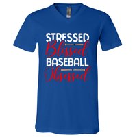 Stressed Blessed Baseball Obsessed Gift V-Neck T-Shirt