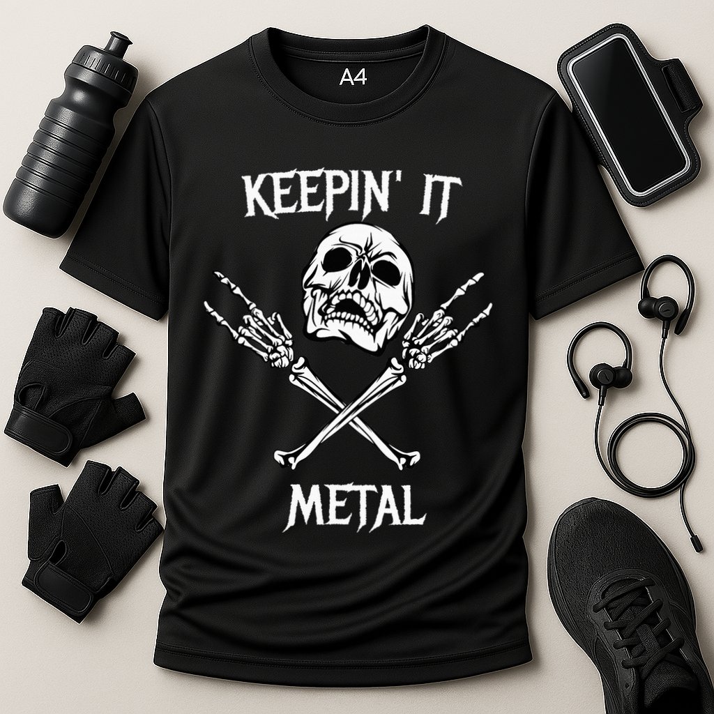 Skull & Bones Black Death Rock Heavy Metal Headbanger Performance Shirt