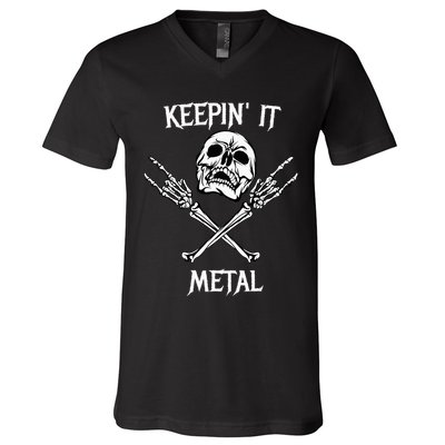 Skull & Bones Black Death Rock Heavy Metal Headbanger V-Neck T-Shirt