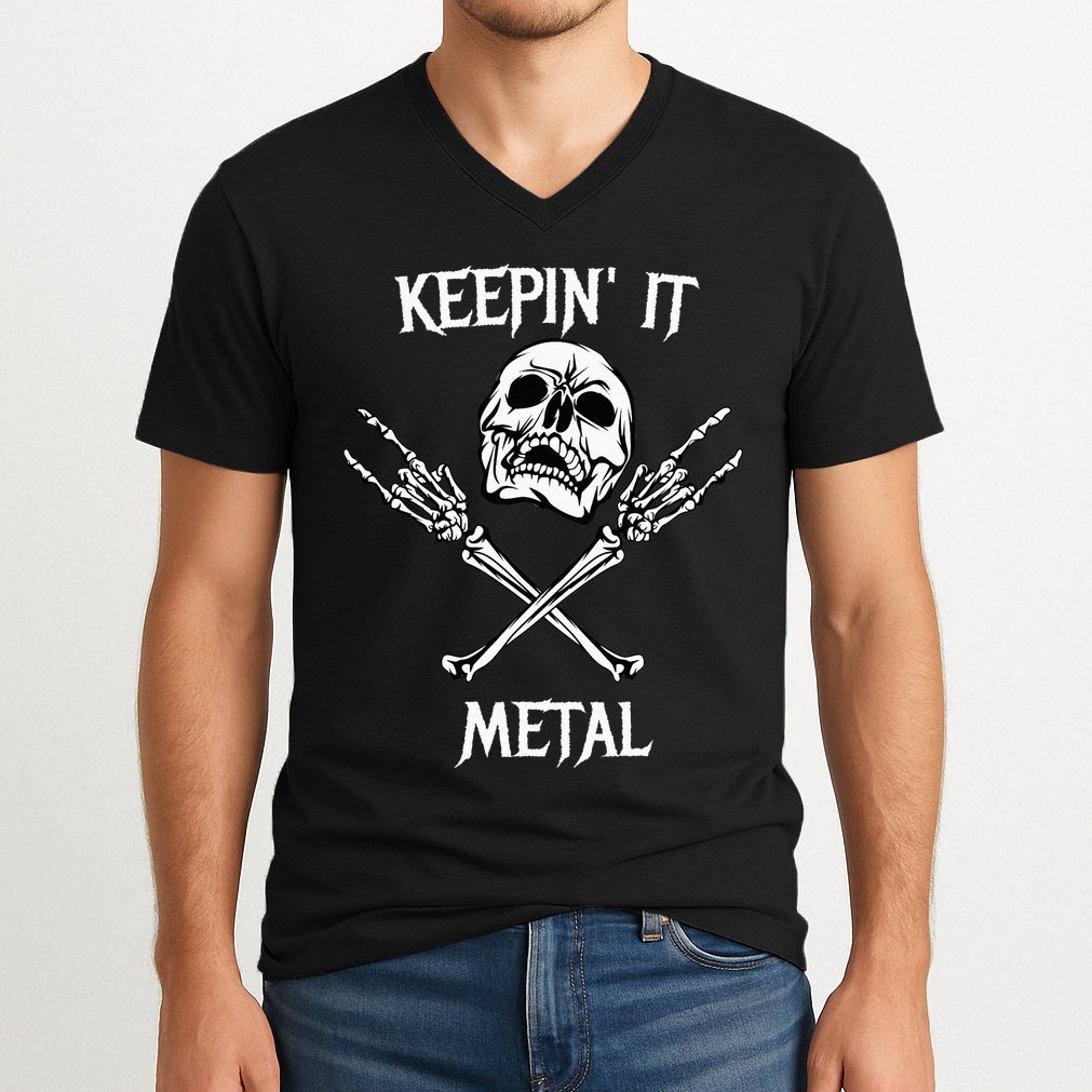 Skull & Bones Black Death Rock Heavy Metal Headbanger V-Neck T-Shirt
