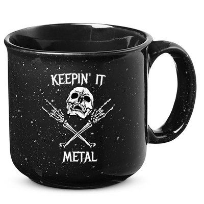 Skull & Bones Black Death Rock Heavy Metal Headbanger 15oz Campfire Ceramic Mug