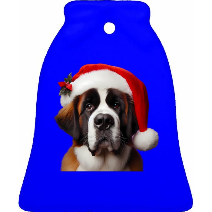 Saint Bernard Bay Retriever With Santa Hat Christmas Dog Mom Meaningful Gift Ceramic Bell Ornament