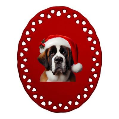 Saint Bernard Bay Retriever With Santa Hat Christmas Dog Mom Meaningful Gift Ceramic Oval Ornament