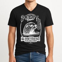 Soggy Beaver Bbq If ItS Not All Over Your Face Funny Beaver V-Neck T-Shirt