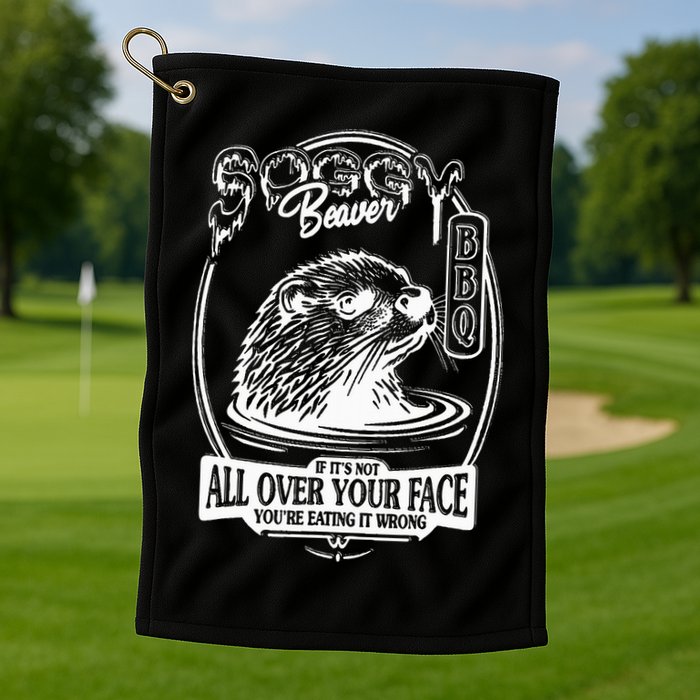 Soggy Beaver Bbq If ItS Not All Over Your Face Funny Beaver Golf Towel