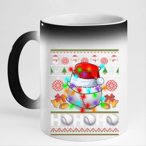 Santa Baseball Ball Xmas Tree Lights Ugly Christmas Gift 11oz Black Color Changing Mug