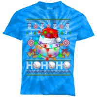 Santa Baseball Ball Xmas Tree Lights Ugly Christmas Gift Kids Tie-Dye T-Shirt