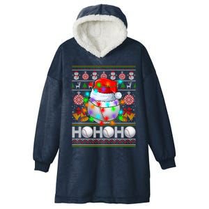 Santa Baseball Ball Xmas Tree Lights Ugly Christmas Gift Hooded Wearable Blanket