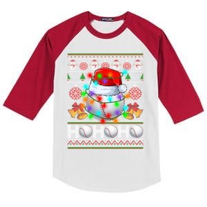 Santa Baseball Ball Xmas Tree Lights Ugly Christmas Gift Kids Colorblock Raglan Jersey