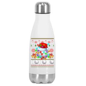 Santa Baseball Ball Xmas Tree Lights Ugly Christmas Gift Stainless Steel Insulated Water Bottle