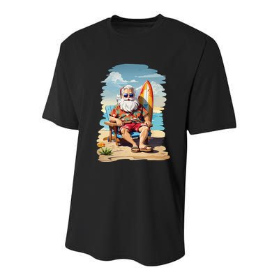Santa Beach Bum Youth Performance Sprint T-Shirt