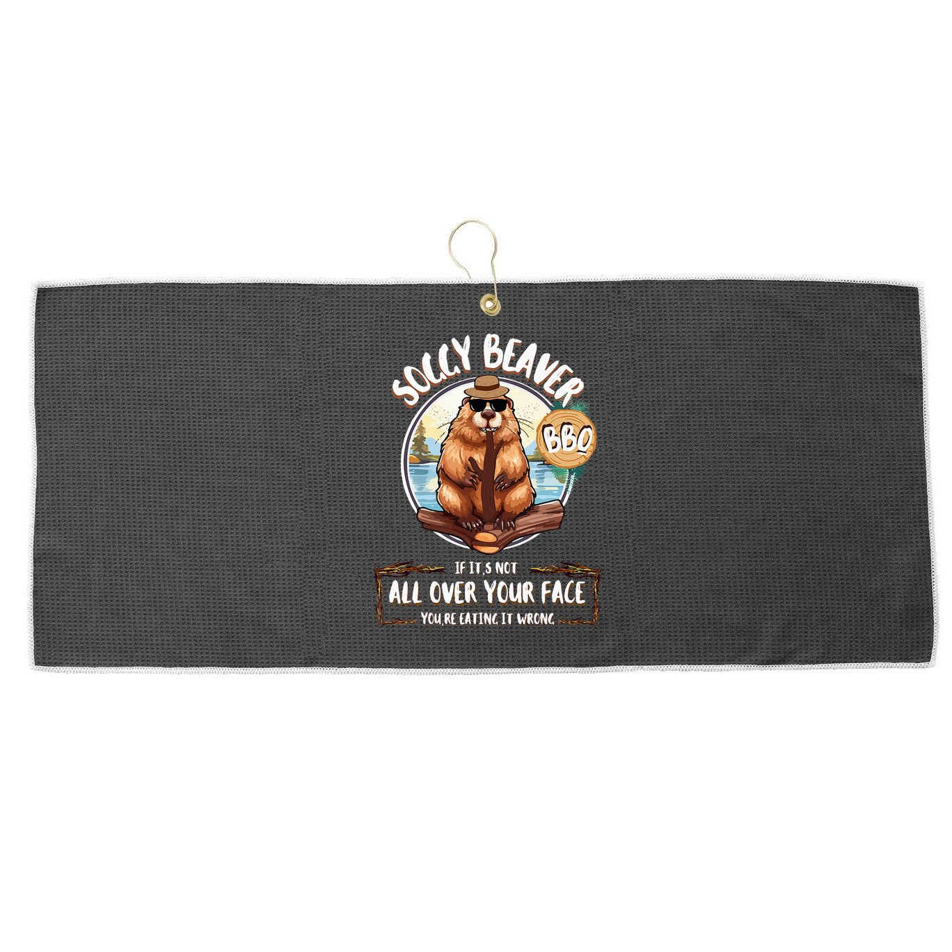 Soggy Beaver BBQ  Large Microfiber Waffle Golf Towel