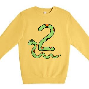 Snake Birthday Boy Kids Reptile Animal Number 2 2nd Bday Premium Crewneck Sweatshirt