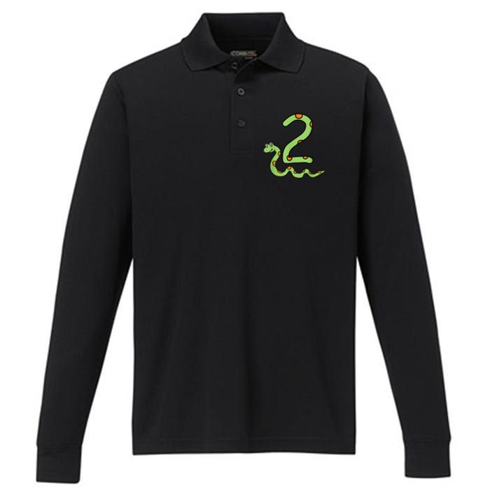 Snake Birthday Boy Kids Reptile Animal Number 2 2nd Bday Performance Long Sleeve Polo