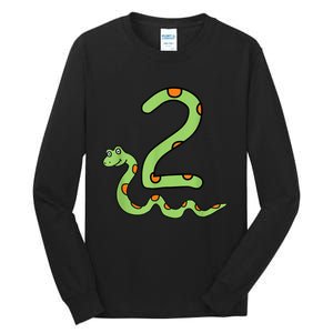 Snake Birthday Boy Kids Reptile Animal Number 2 2nd Bday Tall Long Sleeve T-Shirt