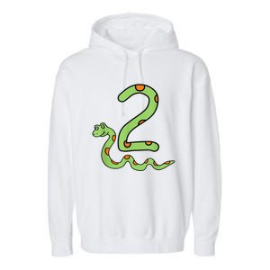 Snake Birthday Boy Kids Reptile Animal Number 2 2nd Bday Garment-Dyed Fleece Hoodie