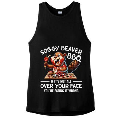 Soggy Beaver Bbq If ItS Not All Over Your Face Beaver Ladies PosiCharge Tri-Blend Wicking Tank