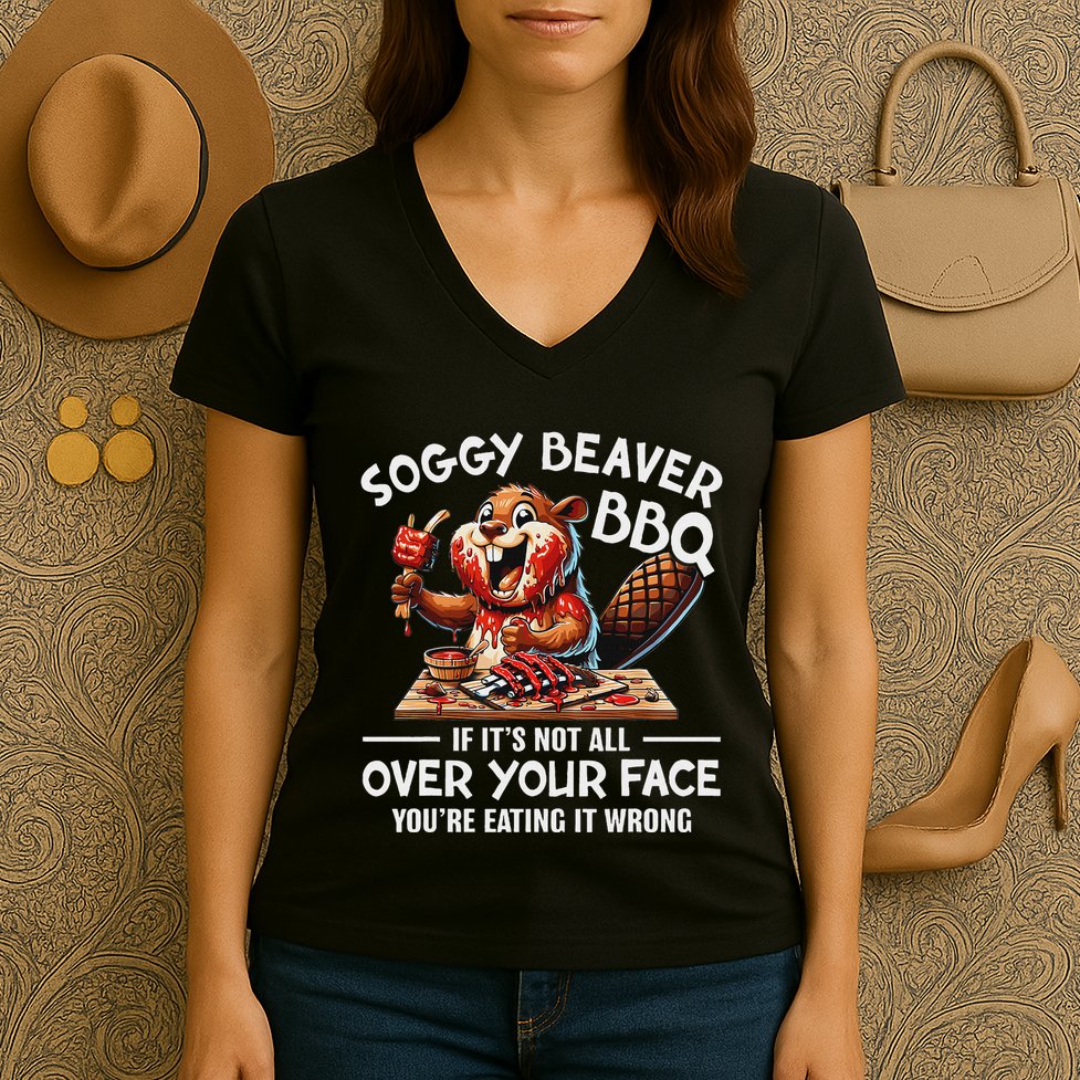 Soggy Beaver Bbq If ItS Not All Over Your Face Beaver Women's V-Neck T-Shirt
