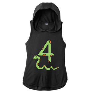 Snake Birthday Boy Kids Reptile Animal Number 4 4th Bday Ladies PosiCharge Tri-Blend Wicking Draft Hoodie Tank