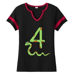 Snake Birthday Boy Kids Reptile Animal Number 4 4th Bday Ladies Halftime Notch Neck Tee