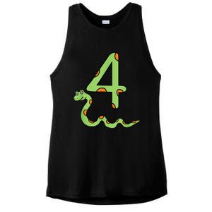 Snake Birthday Boy Kids Reptile Animal Number 4 4th Bday Ladies PosiCharge Tri-Blend Wicking Tank