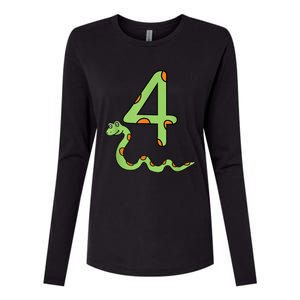 Snake Birthday Boy Kids Reptile Animal Number 4 4th Bday Womens Cotton Relaxed Long Sleeve T-Shirt