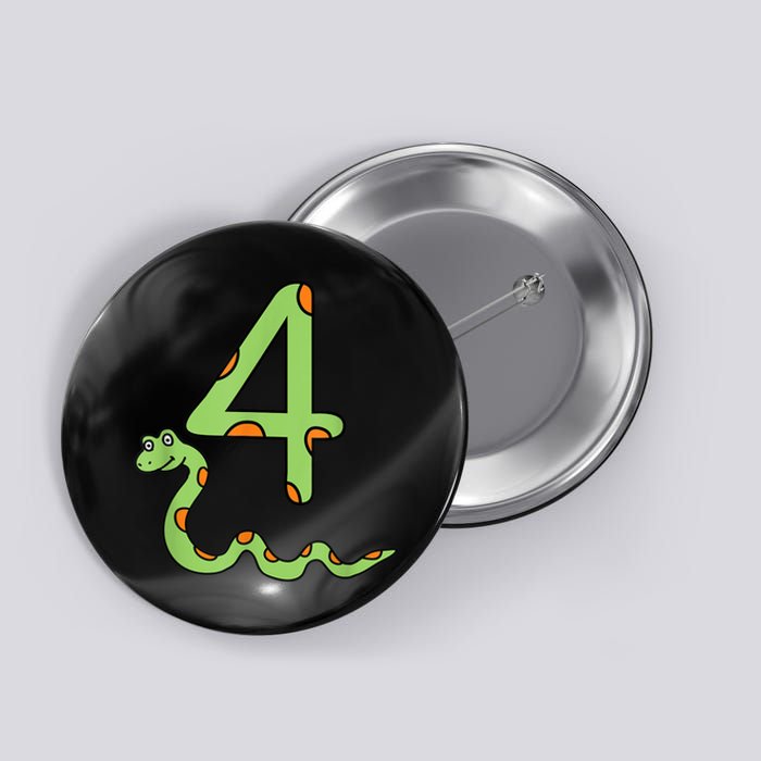 Snake Birthday Boy Kids Reptile Animal Number 4 4th Bday Button